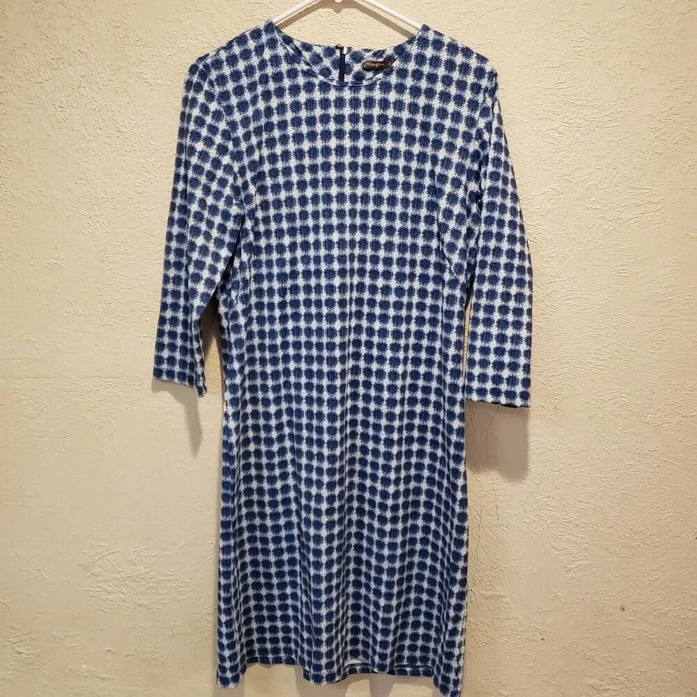 J. McLaughlin blue white zip long sleeve sheath dress size Large